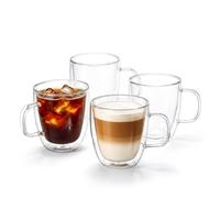 Eden & Willow Double Walled Glass Coffee Cups 4Pcs, 350ml Tea & Coffee Mugs with Handle, Borosilicate Thermal Cups for Latte, Cappuccino,Tea, Iced Coffee and Mocha, House Warming Gifts New Home