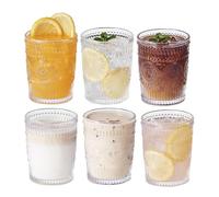 Eden & Willow E&W Set of 6 Embossed Highball Drinking Glasses, Tumblers for Cocktails, Hot and Cold Drinks (Set of 6, 265ml)