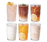Eden & Willow E&W Set of 6 Embossed Highball Drinking Glasses, Tumblers for Cocktails, Hot and Cold Drinks (Set of 6, 345ml)