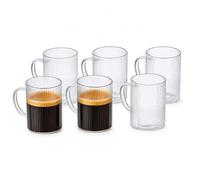 Eden & Willow Glass Coffee Cups 150ml, Set of 6 Small Espresso Cups with Handle, Borosilicate Heat Resistant Mugs for Hot & Cold Drinks, Ideal for Cappuccino Tea Milk & Hot Chocolate