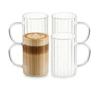 Eden & Willow Glass Coffee Cups 350ml, 4 Pcs Borosilicate Tea Coffee Cups, Large & Clear Drinking Glassware Mugs, Ribbed Glass Mug for Cappuccino Latte Mocha Flat White, Home Gift Set