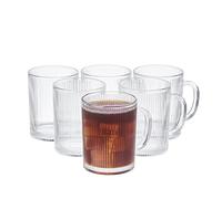 Eden & Willow Glass Coffee Cups 350ml, 6 Pcs Espresso Iced Coffee Cups, Large & Clear Drinking Glassware Mugs, Ribbed Glass Mug for Cappuccino Latte Mocha Flat White, Home Gift Set