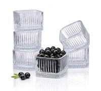 Eden & Willow Glass Dip Bowls, 6 Pcs Small Soy Sauce Pots, Stackable Side Dish & Snack Bowls, Ribbed Little Dish & Mini Dessert Cups, Square Ice Cream Tiramisu Cups, Dipping Pots for Chip & Dip