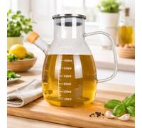 Eden & Willow Glass Olive Oil Bottle, Vinegar Cruet Bottle with Non-Drip Spout - Kitchen Cooking Oil Dispenser Drizzler with Stainless Steel Lid and Handle (800ml)