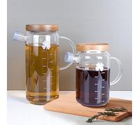 Eden & Willow Glass Olive Oil Bottle, Vinegar Cruet Bottle with Non-Drip Spout - Kitchen Cooking Oil Dispenser Drizzler with Acacia Wooden Lid and Handle (550ml, 2pcs)