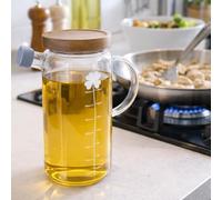 Eden & Willow Glass Olive Oil Bottle, Vinegar Cruet Bottle with Non-Drip Spout - Kitchen Cooking Oil Dispenser Drizzler with Acacia Wooden Lid and Handle (550ml, 1pcs)