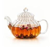 Eden & Willow Glass Teapot 800ml, Striped Tea Pot with Strainer & Pouring Spout for Loose-Leaf Tea, Herbal Tea, Blooming/Flower Tea, Lemon or Fruit-Infused Drinks, Dishwasher & Microwave Safe