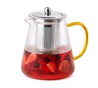 Eden & Willow Glass Teapot with Infuser, Borosilicate Tea Pot with Strainer for Loose Tea Coffee, Stainless Steel Filter & Lid, Heat-Resistant Microwavable Stovetop Safe (950 ml)