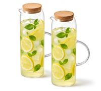 Eden & Willow Glass Water Jug 1.5L, 2Pcs Clear Pitcher Jug with Cork Lid & Pouring Spout, Space Saving Juice Jug for hot & Cold Drinks, Iced Tea Pitcher, Cocktail Jug, Fridge Drinks Pitcher