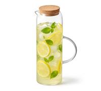 Eden & Willow Glass Water Jug 1.5L, Clear Pitcher Jug with Cork Lid & Pouring Spout, Space Saving Juice Jug for hot & Cold Drinks, Iced Tea Pitcher, Cocktail Jug, Fridge Drinks Pitcher