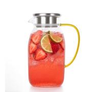 Eden & Willow Glass Water Jug with Stainless Steel Lid for Fridge | Ripple Large Pitcher, Glass Carafe with Handle for Serving Hot & Cold Beverages, 1.7L