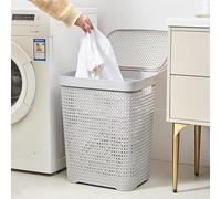 Eden & Willow Large Capacity Plastic Laundry Basket with Lid (60L), with Integrated Handles (Grey)