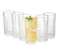 Eden & Willow Luxe Striped Highball Glasses (Set of 6) - Premium Durable Glassware for Cocktails, Mocktails, and Beverages | Stylish, Dishwasher Safe Ribbed Tumblers (6, 450ml)