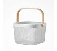 Eden & Willow Mesh Wire Metal Storage Basket with Wooden Handle - Versatile Organiser for Kitchen, Bathroom, Office - Stackable & Durable (White, Small)