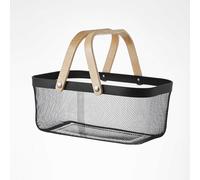Eden & Willow Mesh Wire Metal Storage Basket with Wooden Handle - Versatile Organiser for Kitchen, Bathroom, Office - Stackable & Durable (Black, Large)