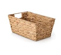 Eden & Willow Natural Water Hyacinth Woven Storage Basket with Handles | Wicker Shelf Baskets for Home Decor and Bathroom Organisation | Handmade Stackable Gift Hamper Basket (1, Medium)