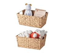Eden & Willow Natural Water Hyacinth Woven Storage Basket with Handles | Wicker Shelf Baskets for Home Decor and Bathroom Organisation | Handmade Stackable Gift Hamper Basket (2, Large)