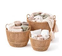 Eden & Willow Nordic Storage Baskets 3Pcs, Natural Paper Rope Wicker Storage Baskets with Handle for Shelves, Utility Room, Kitchen, Plants, Bedroom, Organising Storage Baskets for Home & Office