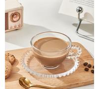 Eden & Willow Pearl Beaded Glass Cup and Saucer Set | Modern Tea and Coffee Drinkware Set (1, Pearl Beaded)