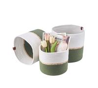 Eden & Willow Set of 3 Cotton Rope Woven Storage Baskets for Home Organisation | Storage Bins for Toys, Plant Storage Basket, Laundry and Bathroom | Decorative Hamper Baskets (Green)