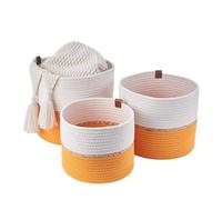 Eden & Willow Set of 3 Cotton Rope Woven Storage Baskets for Home Organisation | Storage Bins for Toys, Plant Storage Basket, Laundry and Bathroom | Decorative Hamper Baskets (Orange)