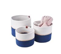Eden & Willow Set of 3 Cotton Rope Woven Storage Baskets for Home Organisation | Storage Bins for Toys, Plant Storage Basket, Laundry and Bathroom | Decorative Hamper Baskets (Blue)
