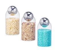 Eden & Willow Set of 3 Glass Storage Jars with Stainless Steel Ball Lid - Clear Glass Canisters for Kitchen Countertop Pantry Organisation (3, 0.8L)