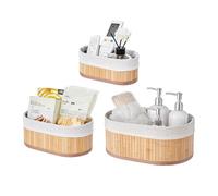 Eden & Willow Set of 3 Storage Shelf Baskets with Lining, Stackable Bamboo Storage Divider Boxes for Closet Drawer & Cupboards | Organiser Bins for Cupboards (Set of 3 - Oval)