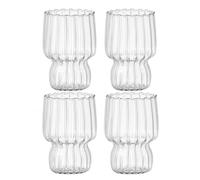 Eden & Willow Set of 4 RippleWave Ribbed Glass Drinking Cups - Borosilicate Glassware for Hot & Cold Beverages - Dishwasher Safe - for Coffee, Juice, Cocktails & Desserts (400ml)