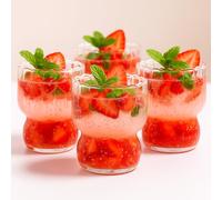 Eden & Willow Set of 4 RippleWave Ribbed Glass Drinking Cups - Borosilicate Glassware for Hot & Cold Beverages - Dishwasher Safe - for Coffee, Juice, Cocktails & Desserts (300ml)