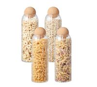 Eden & Willow Striped Glass Kitchen Storage Jar with Cork Ball | Ribbed Food Canister Jar with Spherical Cork Lid | BPA-Free Pantry Organiser (4, 1.5L)