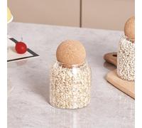 Eden & Willow Striped Glass Kitchen Storage Jar with Cork Ball | Ribbed Food Canister Jar with Spherical Cork Lid | BPA-Free Pantry Organiser (1, 0.5L)