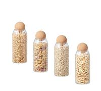 Eden & Willow Striped Glass Kitchen Storage Jar with Cork Ball | Ribbed Food Canister Jar with Spherical Cork Lid | BPA-Free Pantry Organiser (4, 1.2L)
