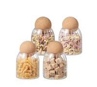 Eden & Willow Striped Glass Kitchen Storage Jar with Cork Ball | Ribbed Food Canister Jar with Spherical Cork Lid | BPA-Free Pantry Organiser (4, 0.5L)