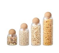 Eden & Willow Striped Glass Kitchen Storage Jar with Cork Ball | Ribbed Food Canister Jar with Spherical Cork Lid | BPA-Free Pantry Organiser (4, Mixed Sizes)