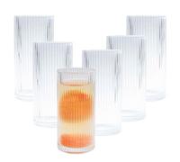 Eden & Willow Striped Highball Glasses | Durable and Stylish, Tumblers for Cocktails, Hot and Cold Drinks (Set of 6, 350ml)