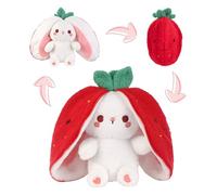 Edencomer Strawberry Bunny Plush Toy - Magic Zipper Transforms to Cute Rabbit, Reversible Rabbit Plushies for Girls Boys, Easter & Birthday Gifts (10inch/25cm)
