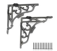 Edenic 2pcs Scaffold Board Shelf Brackets - 5x5 Inch Cast Iron Heavy Duty Wall Bracket for Shelves with 12 Wall Mounted Screws 25mmx3.5mm for Kitchen, Living Room, Outdoor Countertop Support
