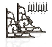 Edenic 2pcs Scaffold Board Shelf Brackets - 6x6 Inch Cast Iron Heavy Duty Wall Bracket for Shelves with 12 Wall Mounted Screws 25mmx3.5mm for Kitchen, Living Room, Outdoor Countertop Support