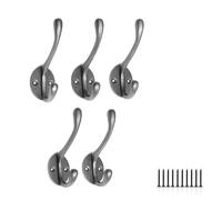 EDENIC 5pcs Cast Iron Antique Coat Hook with 10 Screws - Heavy Duty Coat Hooks Wall Mounted for Hanging Clothes, Bags, Towels, Hat and Robe