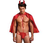 EDENIGHT Mens Devil Lingerie Demon Costume Cosplay Outfits with Red Cloak
