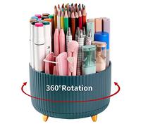 EDENMS Desk Pencil Pen Holder, 5 Slots 360°Degree Rotating Pen Organizers for Desk, Desktop Storage Stationery Supplies Organizer, Cute Pencil Cup Pot for Office, School, Home, Art Supply, Dark Green