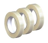 Edenpack 3 Rolls Extra Strong Crossweave Reinforced Tape 25MM x 50M Bi-Directional Filament Strapping Fiberglass Reinforced Tear Resistant Heavy Duty Tape, Clear