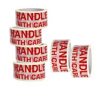 Edenpack 6 Roll Fragile Handle With Care Printed Packaging Tapes Low Noise 48mm x 66m Heavy Duty Strong Secure Parcel Box Seal Packing Packaging Shipping Adhesive Tape