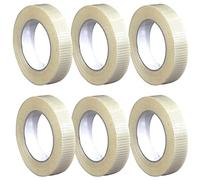 Edenpack 6 Rolls Extra Strong Crossweave Reinforced Tape 25MM x 50M Bi-Directional Filament Strapping Fiberglass Reinforced Tear Resistant Heavy Duty Tape, Clear