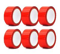 Edenpack 6 Rolls Red Colour Low Noise Adhesive Tape 50MM x 66M Art and Craft DIY Decorative Packaging Packing Parcel Strong Seal Coloured Acrylic Tape