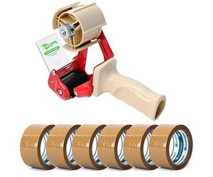 Edenpack Pro-Series Tape Gun Dispenser Robust Pistol Grip Heavy Duty Parcel Seal Packaging Gun Tape up to 50mm Width + 6 x Brown Tape