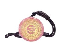 EDEN'S CALL Healing Chakra OM Symbol Orgonite Crystal Stone Pendant Necklace for Unisex 23.62" Adjustable Energy Generator Round Shape Necklace, stone resin nylon metal, rose quartz stone