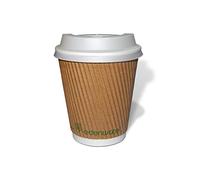 Edenware 50 8oz(227ml) or 12oz(340ml) Kraft Ripple 100% Compostable Paper Coffee Cups with Compostable Sip Lids and Free Wooden Compostable and Biodegradable Stirrers (8oz (227ml) 50 Pack)
