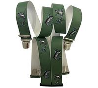 EDERER Fischer P-016 Braces Fishing Austria Vienna Vienna in Fish Design 35 mm Wide in H-Shape with 4 Extra Strong Clips / Fishing Pike Green, Green, Länge 110 cm Breite 35 mm